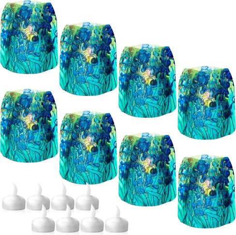 MODGY Luminary Lanterns Candle Holder Decorative Indoor Outdoor, for Wedding Centerpiece Decoration Outside Patio, with Flameless Floating LED Candles Vincent Van Gogh Irises, Pack of 4 in Saudi Arabia