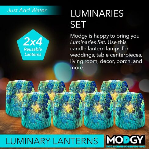 MODGY Luminary Lanterns Candle Holder Decorative Indoor Outdoor, for Wedding Centerpiece Decoration Outside Patio, with Flameless Floating LED Candles Vincent Van Gogh Irises, Pack of 4 in Saudi Arabia