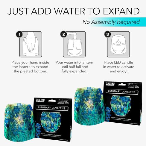 MODGY Luminary Lanterns Candle Holder Decorative Indoor Outdoor, for Wedding Centerpiece Decoration Outside Patio, with Flameless Floating LED Candles Vincent Van Gogh Irises, Pack of 4 in Saudi Arabia