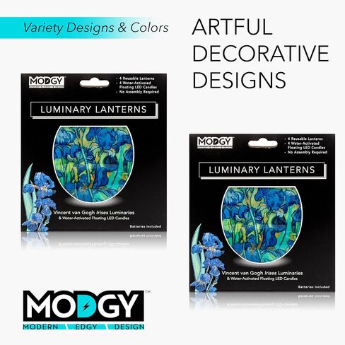MODGY Luminary Lanterns Candle Holder Decorative Indoor Outdoor, for Wedding Centerpiece Decoration Outside Patio, with Flameless Floating LED Candles Vincent Van Gogh Irises, Pack of 4 in Saudi Arabia