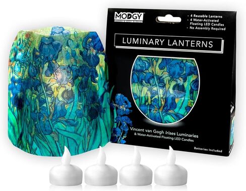 MODGY Luminary Lanterns Candle Holder Decorative Indoor Outdoor, for Wedding Centerpiece Decoration Outside Patio, with Flameless Floating LED Candles Vincent Van Gogh Irises, Pack of 4 in Saudi Arabia