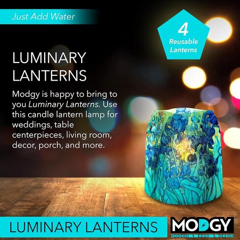 MODGY Luminary Lanterns Candle Holder Decorative Indoor Outdoor, for Wedding Centerpiece Decoration Outside Patio, with Flameless Floating LED Candles Vincent Van Gogh Irises, Pack of 4 in Saudi Arabia