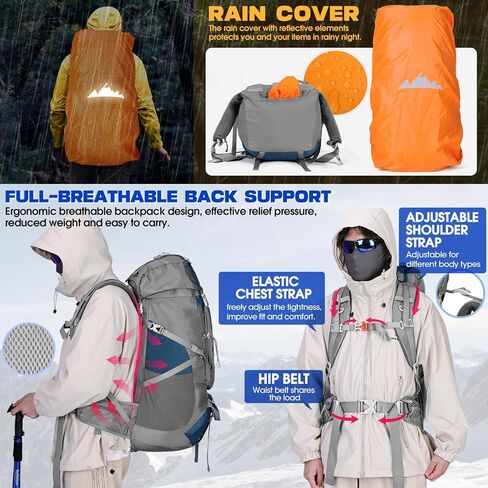 IGOLUMON 60L Hiking Backpack Waterproof Camping Backpack with Rain Cover Large Lightweight Backpacking Backpack for Men Women in Kuwait