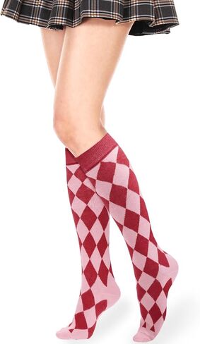البنفسجي ضباب مضحك Argyle جوارب طويلة إلى الركب للنساء الفتيات الجدة الملونة Argyle منقوشة الركبة عالية أنبوب جوارب رياضية هدية in Kuwait