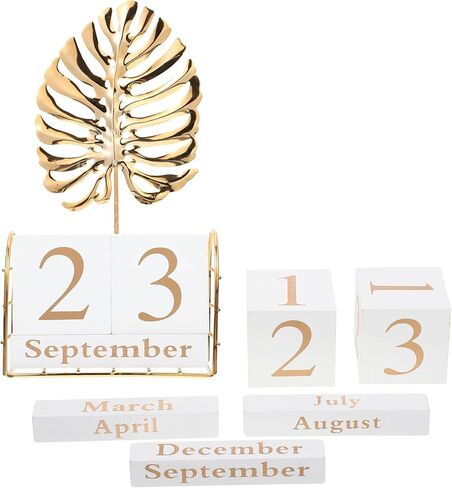 Beavorty 1 Set Wood Block Perpetual Calendar with Palm Leaf Figurine Month Date Display Desk Calendar for Office Desk Rustic Decor in Saudi Arabia