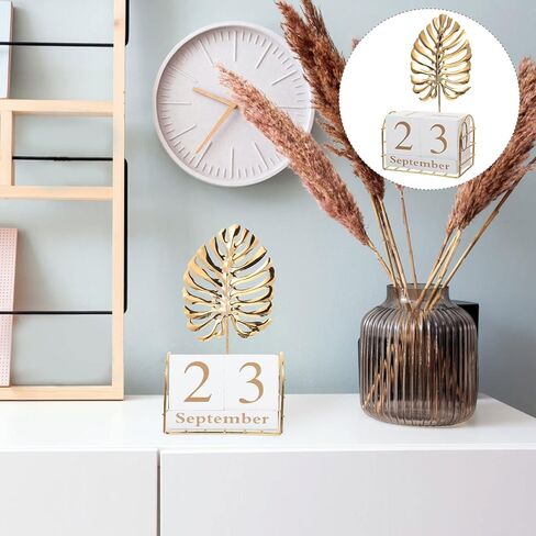 Beavorty 1 Set Wood Block Perpetual Calendar with Palm Leaf Figurine Month Date Display Desk Calendar for Office Desk Rustic Decor in Saudi Arabia