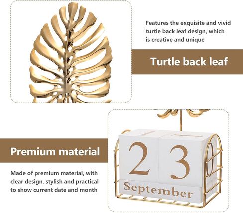 Beavorty 1 Set Wood Block Perpetual Calendar with Palm Leaf Figurine Month Date Display Desk Calendar for Office Desk Rustic Decor in Saudi Arabia