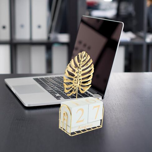 Beavorty 1 Set Wood Block Perpetual Calendar with Palm Leaf Figurine Month Date Display Desk Calendar for Office Desk Rustic Decor in Saudi Arabia