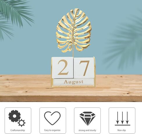 Beavorty 1 Set Wood Block Perpetual Calendar with Palm Leaf Figurine Month Date Display Desk Calendar for Office Desk Rustic Decor in Saudi Arabia