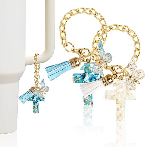OSVINO 2PCS Charm Accessories for Stanley Cup, Cross-Shaped Keychain with Bling Butterfly Chain for Stanley Tumbler Handle in Saudi Arabia