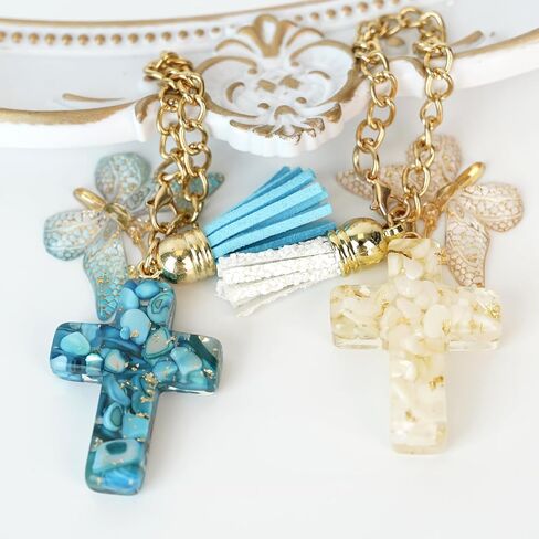 OSVINO 2PCS Charm Accessories for Stanley Cup, Cross-Shaped Keychain with Bling Butterfly Chain for Stanley Tumbler Handle in Saudi Arabia