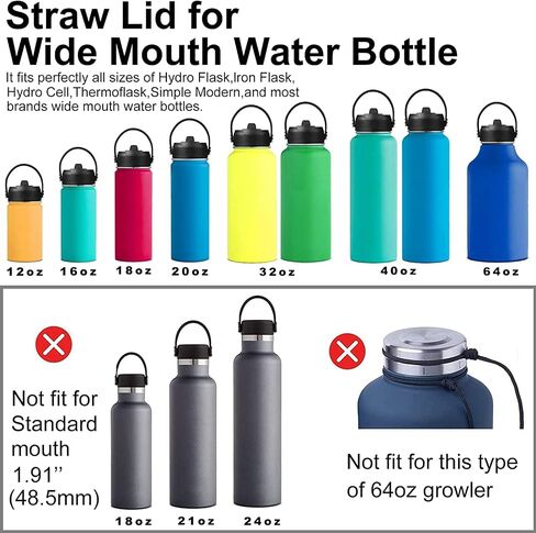 Straw Lid Compatible with Hydro Flask 32 40 oz Wide Mouth Water Bottle, Top Replacement Lid with Straws, Flex Straws Cap with Straws, Wide Mouth Straw Lid for Hydro Flask Bottle in Saudi Arabia