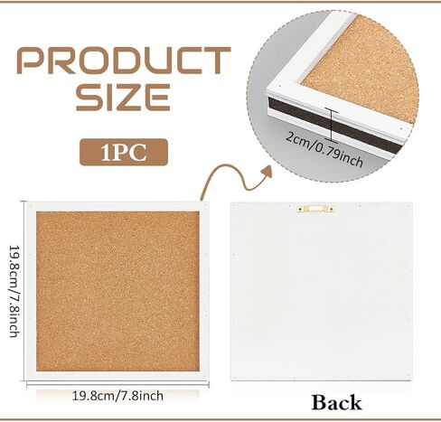 BENECREAT Pin Board Square Cork Board, 0.8inch Thick Bulletin Display Board Wall Mounted Cork Board for Brooch Pin Storage, Office Home Festival Wedding Decor, 7.8x7.8inch in Kuwait