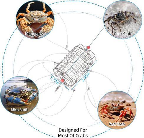 Jahy2Tech 2 حزمة مصيدة سرطان البحر مع 8 حلقات لسرطان الصخور، وسرطان البحر، وسرطان البحر الأزرق، وسرطان البحر الأحمر، وأفخاخ سرطان البحر قابلة لإعادة الاستخدام لقضبان الصيد، مقاومة للماء والتآكل in Kuwait