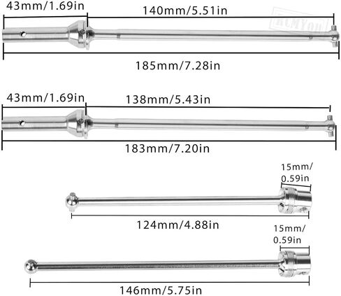 RCMYou Driveshaft Axles & Center Dogbone Upgrades Part for Arrma 1/8 Kraton 6s Blx,#45 Steel Front Rear Driveshaft CVD Axles,Silver in Saudi Arabia