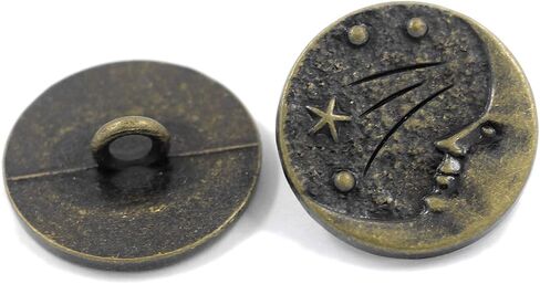 Bezelry 12 Pieces Starry Night Man in The Moon Metal Shank Buttons. 20mm (3/4 inch) (Antique Copper) in Kuwait