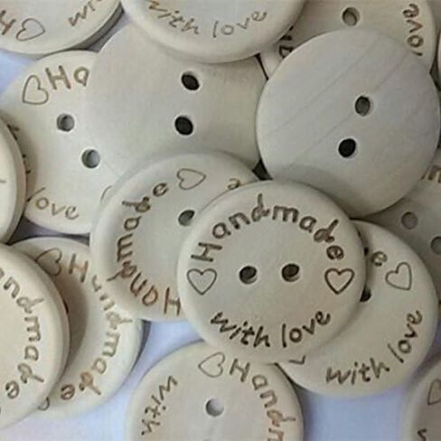 Fangfang 100pcs Handmade 2 Holes Wooden Sewing Buttons With Love Scrapbook DIY Button Craft (15mm) in Saudi Arabia