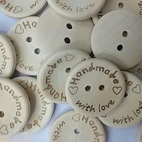 Fangfang 100pcs Handmade 2 Holes Wooden Sewing Buttons With Love Scrapbook DIY Button Craft (15mm) in Saudi Arabia