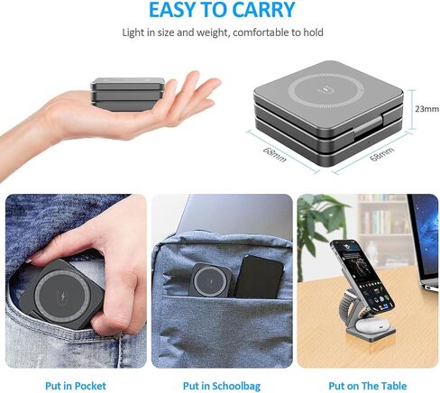 شاحن لاسلكي مغناطيسي قابل للطي، شاحن لاسلكي للمكتب النظيف، محطة شحن لاسلكية 3 في 1، مناسب لسلسلة iPhone، وساعة Apple، وAirpods (أسود) in Kuwait