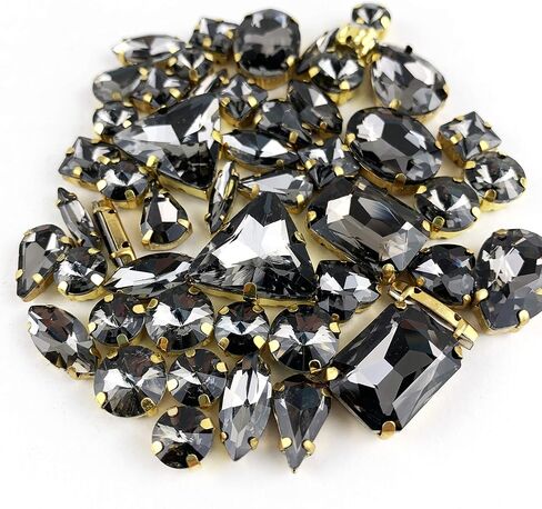 Worlds 50PC Mix Shapes Sew On Crystal Rhinestone Flatback Gold Claw Setting Glass Sew On Crystal Rhinestone for Clothes&Bags, Shoes,DIY Crafts 8mm~ 18mm(Black Diamond) in Saudi Arabia