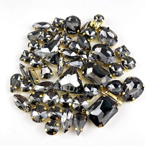 Worlds 50PC Mix Shapes Sew On Crystal Rhinestone Flatback Gold Claw Setting Glass Sew On Crystal Rhinestone for Clothes&Bags, Shoes,DIY Crafts 8mm~ 18mm(Black Diamond) in Saudi Arabia
