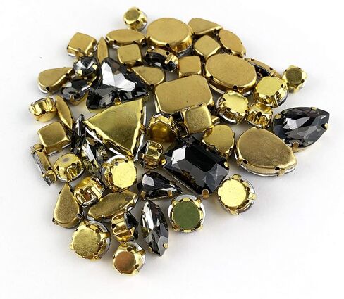 Worlds 50PC Mix Shapes Sew On Crystal Rhinestone Flatback Gold Claw Setting Glass Sew On Crystal Rhinestone for Clothes&Bags, Shoes,DIY Crafts 8mm~ 18mm(Black Diamond) in Saudi Arabia