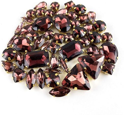 Worlds 50PC Mix Shapes Sew On Crystal Rhinestone Flatback Gold Claw Setting Glass Sew On Crystal Rhinestone for Clothes&Bags, Shoes,DIY Crafts 8mm~ 18mm(Black Diamond) in Saudi Arabia