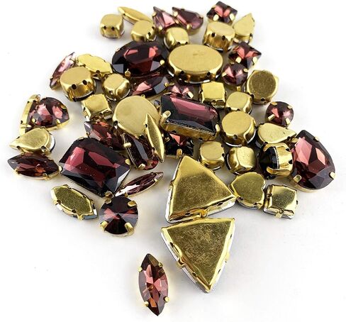 Worlds 50PC Mix Shapes Sew On Crystal Rhinestone Flatback Gold Claw Setting Glass Sew On Crystal Rhinestone for Clothes&Bags, Shoes,DIY Crafts 8mm~ 18mm(Black Diamond) in Saudi Arabia