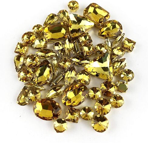 Worlds 50PC Mix Shapes Sew On Crystal Rhinestone Flatback Gold Claw Setting Glass Sew On Crystal Rhinestone for Clothes&Bags, Shoes,DIY Crafts 8mm~ 18mm(Black Diamond) in Saudi Arabia