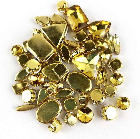 Worlds 50PC Mix Shapes Sew On Crystal Rhinestone Flatback Gold Claw Setting Glass Sew On Crystal Rhinestone for Clothes&Bags, Shoes,DIY Crafts 8mm~ 18mm(Black Diamond) in Saudi Arabia