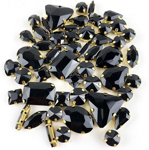 Worlds 50PC Mix Shapes Sew On Crystal Rhinestone Flatback Gold Claw Setting Glass Sew On Crystal Rhinestone for Clothes&Bags, Shoes,DIY Crafts 8mm~ 18mm(Black Diamond) in Saudi Arabia