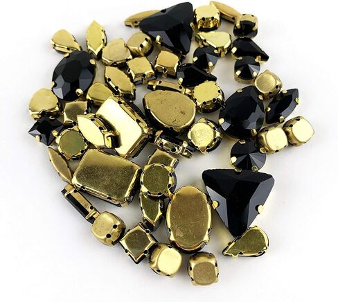 Worlds 50PC Mix Shapes Sew On Crystal Rhinestone Flatback Gold Claw Setting Glass Sew On Crystal Rhinestone for Clothes&Bags, Shoes,DIY Crafts 8mm~ 18mm(Black Diamond) in Saudi Arabia
