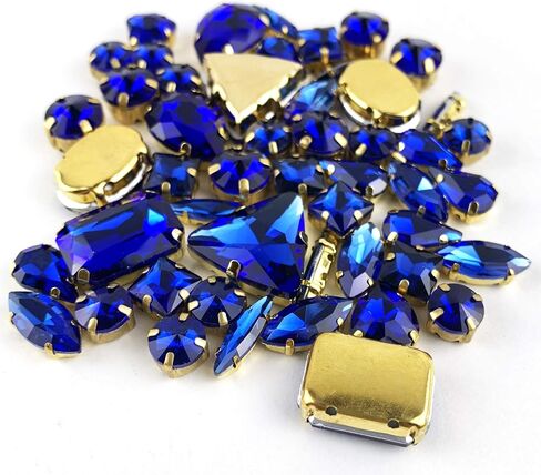 Worlds 50PC Mix Shapes Sew On Crystal Rhinestone Flatback Gold Claw Setting Glass Sew On Crystal Rhinestone for Clothes&Bags, Shoes,DIY Crafts 8mm~ 18mm(Black Diamond) in Saudi Arabia