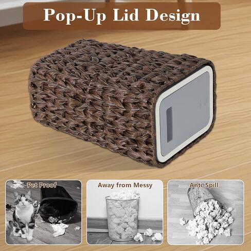 Trongee Bathroom Small Trash Can with Lid,2.6 Gallon Small Garbage Can with Rattan Basket, Slim Wicker Wastebasket Trash Can Press Top Lid for Bathroom,Kitchen,Office,Living Room,Bedroom-Brown in Saudi Arabia