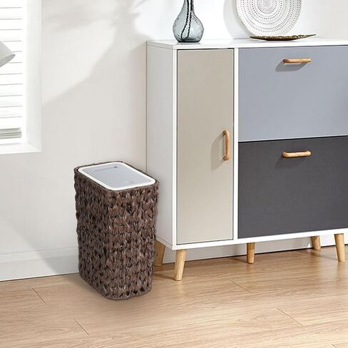 Trongee Bathroom Small Trash Can with Lid,2.6 Gallon Small Garbage Can with Rattan Basket, Slim Wicker Wastebasket Trash Can Press Top Lid for Bathroom,Kitchen,Office,Living Room,Bedroom-Brown in Saudi Arabia