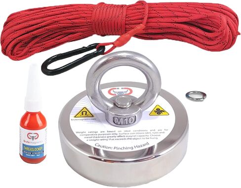 Brute Magnetics- 575 lb Magnet Fishing Bundle, Includes 2.95" Single Sided Rare Earth Neodymium Magnet, 100ft Nylon Paracord with Carabiner, and Threadlocker in Kuwait