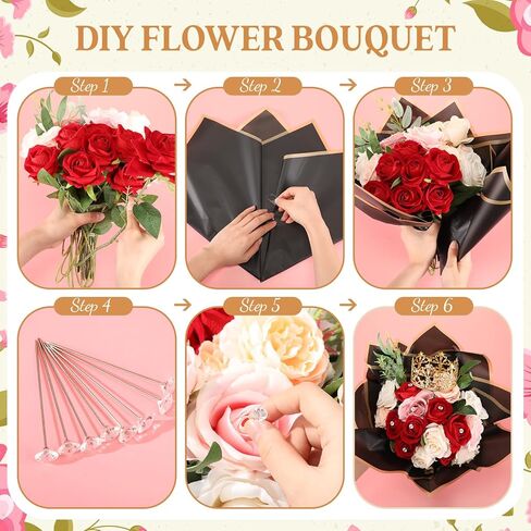 Qeeenar Flower Wrapping Paper Bouquet with 40 Sheets Flower Bouquet Wrapping Paper 5 Pcs Crowns for Flower Arrangements 48 Pcs Gold Butterflies and 100 Flower Pins for Florist Wrap (Black) in Saudi Arabia
