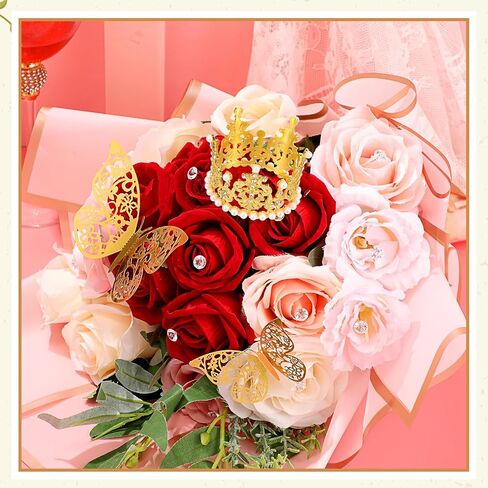 Qeeenar Flower Wrapping Paper Bouquet with 40 Sheets Flower Bouquet Wrapping Paper 5 Pcs Crowns for Flower Arrangements 48 Pcs Gold Butterflies and 100 Flower Pins for Florist Wrap (Black) in Saudi Arabia