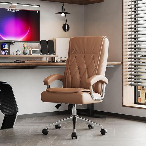 Leather Executive Office Chair with Arms and Wheels, High Back Ergonomic Computer Desk ChairAdjustable Height Swivel Office Desk Chair, 350LBS Capacity (Black) in Saudi Arabia