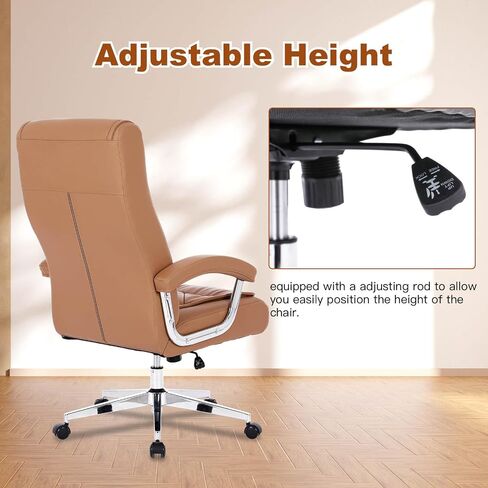 Leather Executive Office Chair with Arms and Wheels, High Back Ergonomic Computer Desk ChairAdjustable Height Swivel Office Desk Chair, 350LBS Capacity (Black) in Saudi Arabia