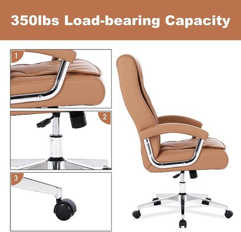 Leather Executive Office Chair with Arms and Wheels, High Back Ergonomic Computer Desk ChairAdjustable Height Swivel Office Desk Chair, 350LBS Capacity (Black) in Saudi Arabia