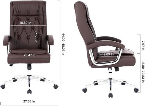 Leather Executive Office Chair with Arms and Wheels, High Back Ergonomic Computer Desk ChairAdjustable Height Swivel Office Desk Chair, 350LBS Capacity (Black) in Saudi Arabia