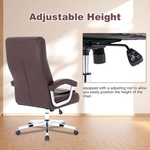Leather Executive Office Chair with Arms and Wheels, High Back Ergonomic Computer Desk ChairAdjustable Height Swivel Office Desk Chair, 350LBS Capacity (Black) in Saudi Arabia
