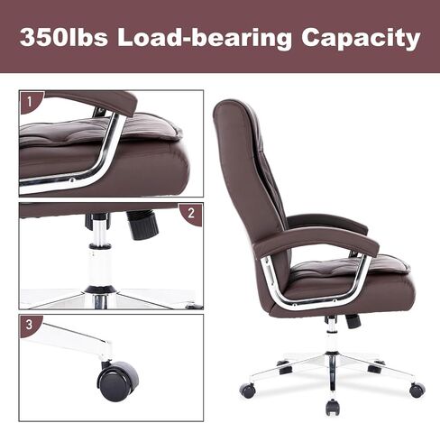 Leather Executive Office Chair with Arms and Wheels, High Back Ergonomic Computer Desk ChairAdjustable Height Swivel Office Desk Chair, 350LBS Capacity (Black) in Saudi Arabia