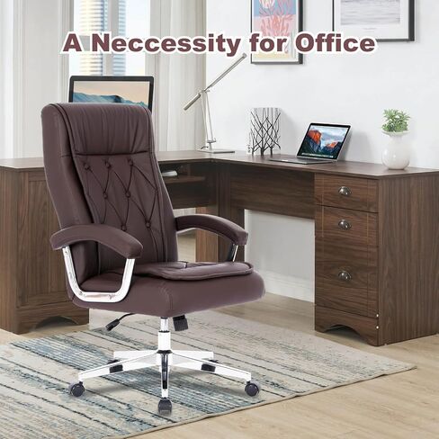Leather Executive Office Chair with Arms and Wheels, High Back Ergonomic Computer Desk ChairAdjustable Height Swivel Office Desk Chair, 350LBS Capacity (Black) in Saudi Arabia