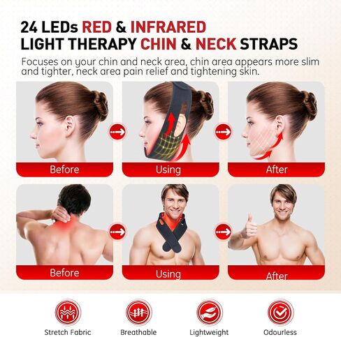 Red Light Therapy for Neck, 660nm Red Light and 850nm Near Infrared Light Therapy Belt for Body Shoulder Chin Neck Hand Wrist with Timer Wearable Red Light Therapy Wrap Chin Strap Unisex in Saudi Arabia