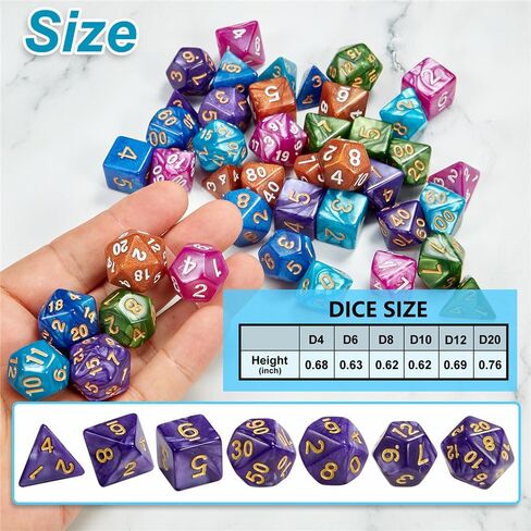 مجموعة نرد متعددة السطوح 42 قطعة، 6 ألوان نرد DND مع علبة بلاستيكية محمولة وصينية جلدية مخملية للعب دور الزنزانات والتنينات، ألعاب طاولة D&D RPG MTG، الحفلات in Kuwait