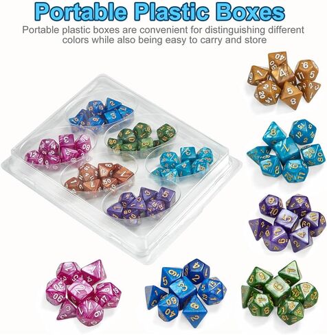 مجموعة نرد متعددة السطوح 42 قطعة، 6 ألوان نرد DND مع علبة بلاستيكية محمولة وصينية جلدية مخملية للعب دور الزنزانات والتنينات، ألعاب طاولة D&D RPG MTG، الحفلات in Kuwait