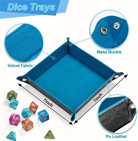 مجموعة نرد متعددة السطوح 42 قطعة، 6 ألوان نرد DND مع علبة بلاستيكية محمولة وصينية جلدية مخملية للعب دور الزنزانات والتنينات، ألعاب طاولة D&D RPG MTG، الحفلات in Kuwait