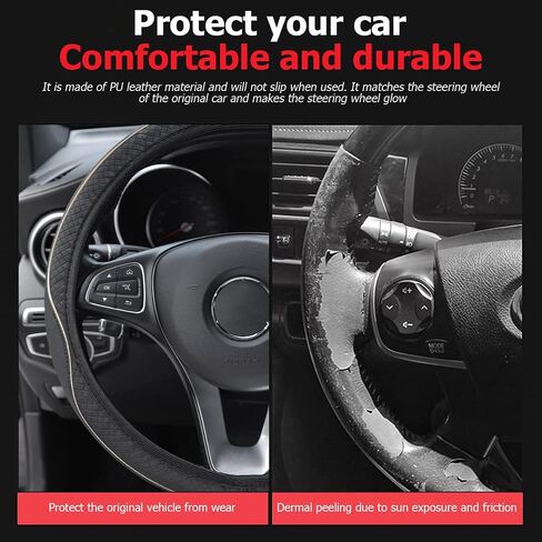 Car Steering Wheel Cover, PU Leather Steering Wheel Protector, Non-Slip Elastic Stretch Breathable, Auto Interior Covering Accessories, Universal 15 Inch, Fit for Trucks, SUV, Van (Beige) in Saudi Arabia